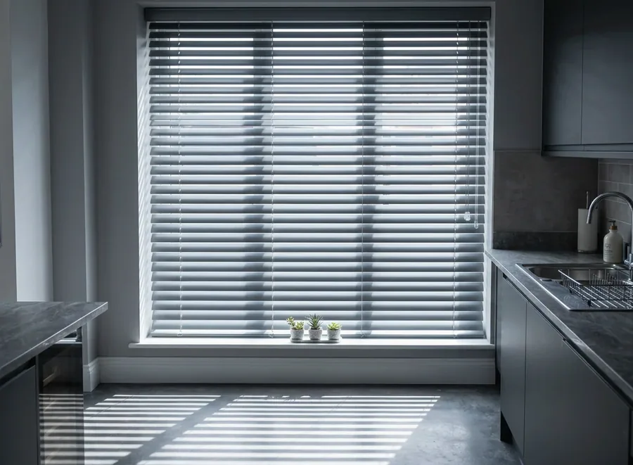 Aluminium venetian blinds fitted in a Boardwalk home