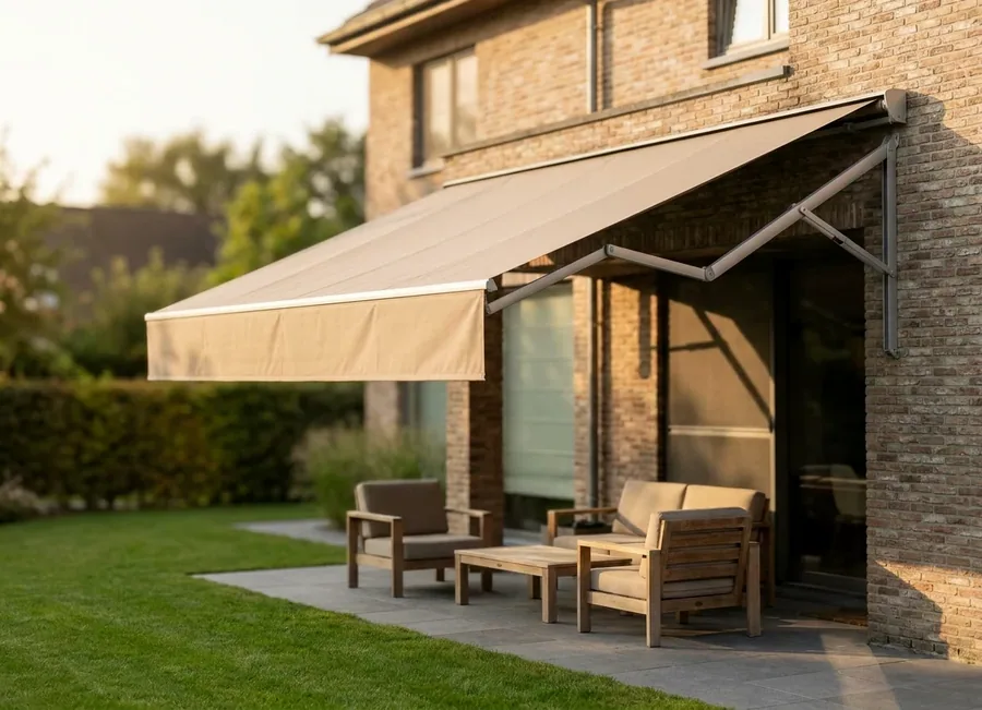 Folding-arm awnings fitted in a Boardwalk home
